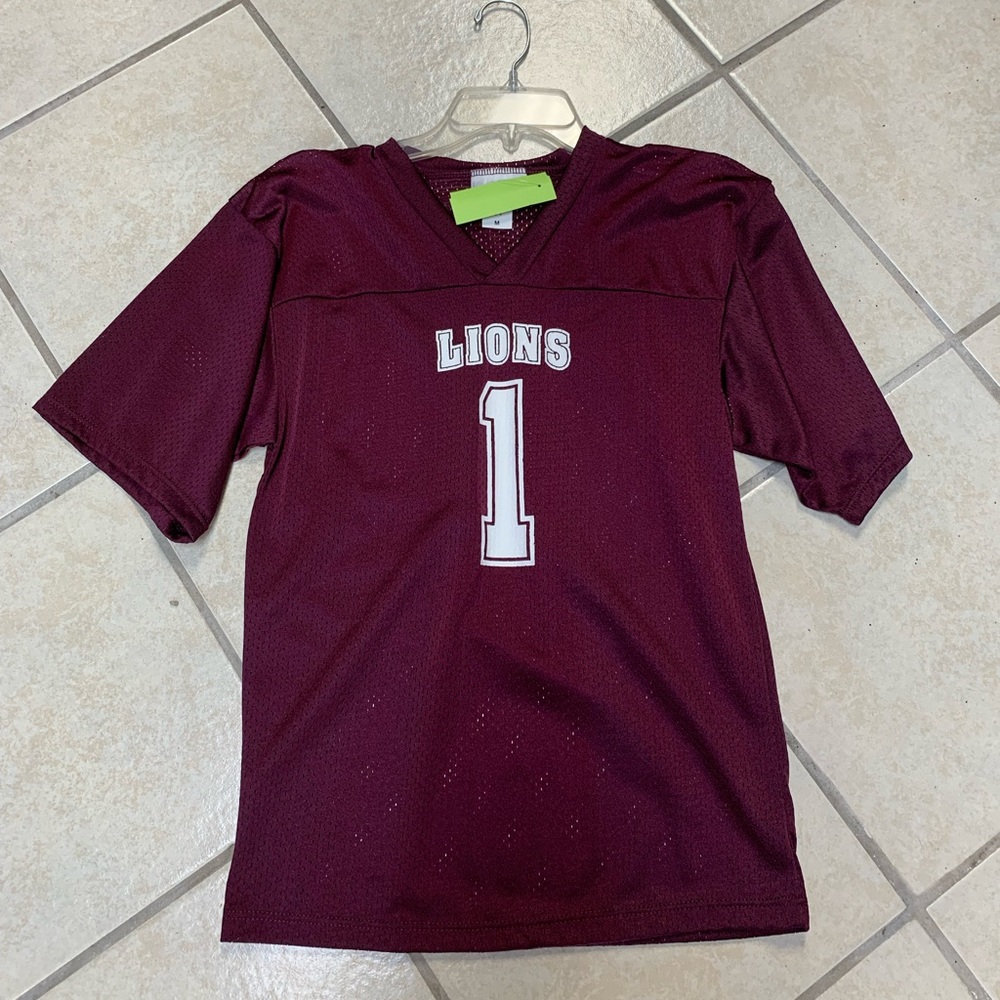 Childs Unisex M-XL Maroon & White “Lions” Logo Mesh Football Sports Jersey NWT